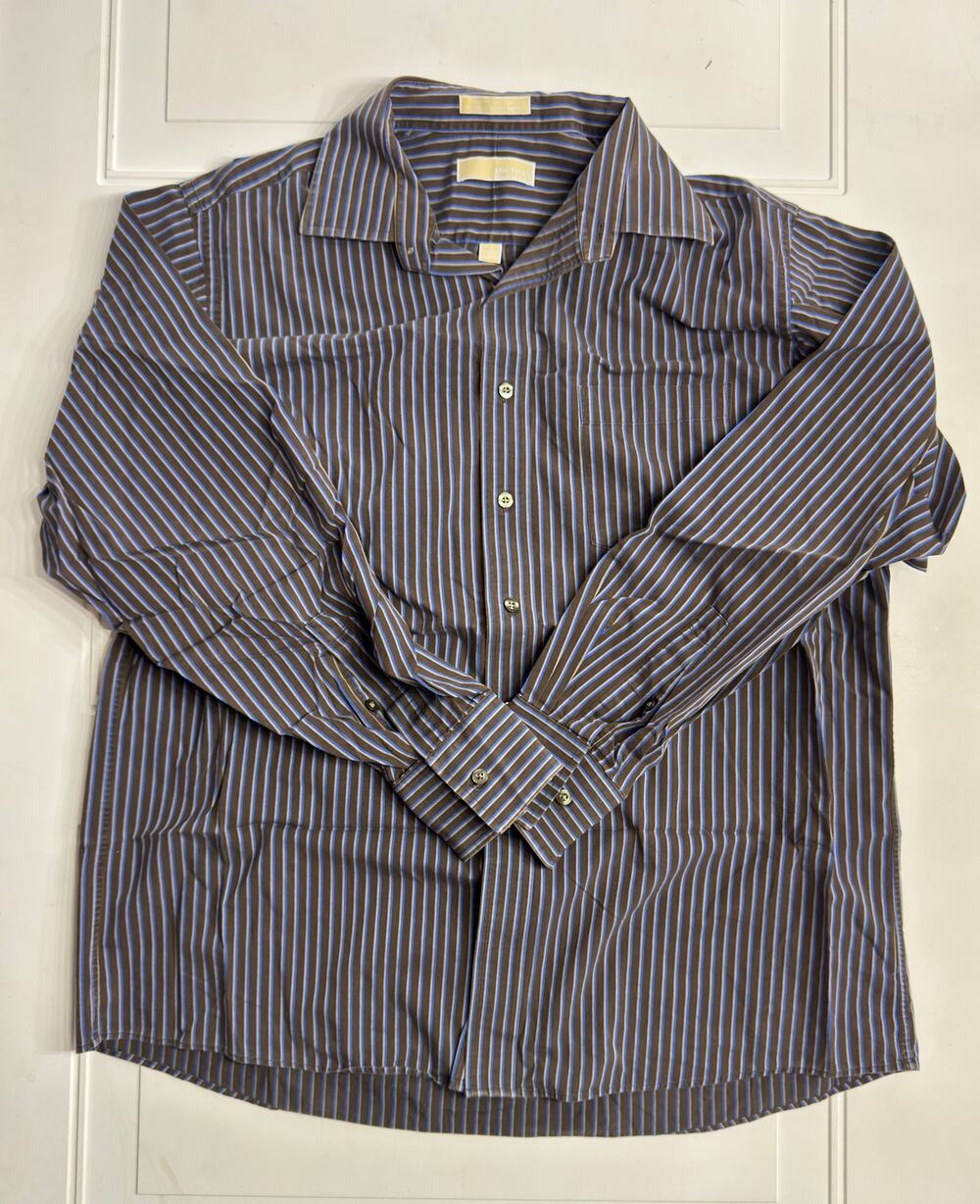Michael Kors Men's Sz XL 17/34 100% Cotton Striped Charcoal Button-Down Shirt